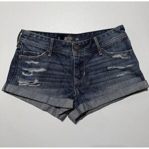 Hollister Womens Denim Shorts Low Rise Cuffed Dark Wash Size 0 W24